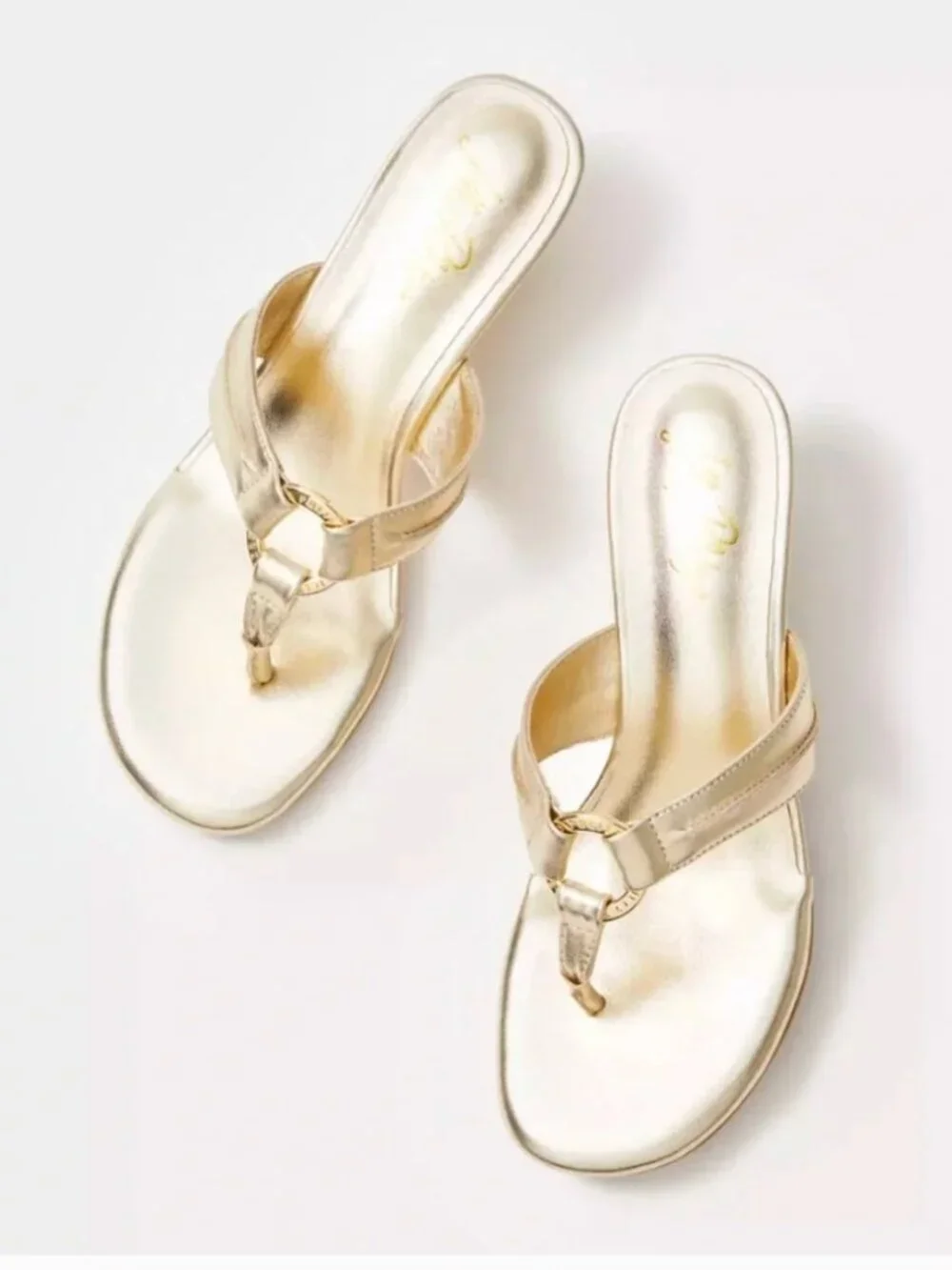 Lilly Pulitzer McKim Gold Nappa Leather Wedge Sandals Size 8.5
